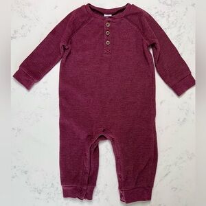 Old Navy Baby Long Sleeve Thermal-Knit Henley Jumpsuit, Burgundy, 6-12 months